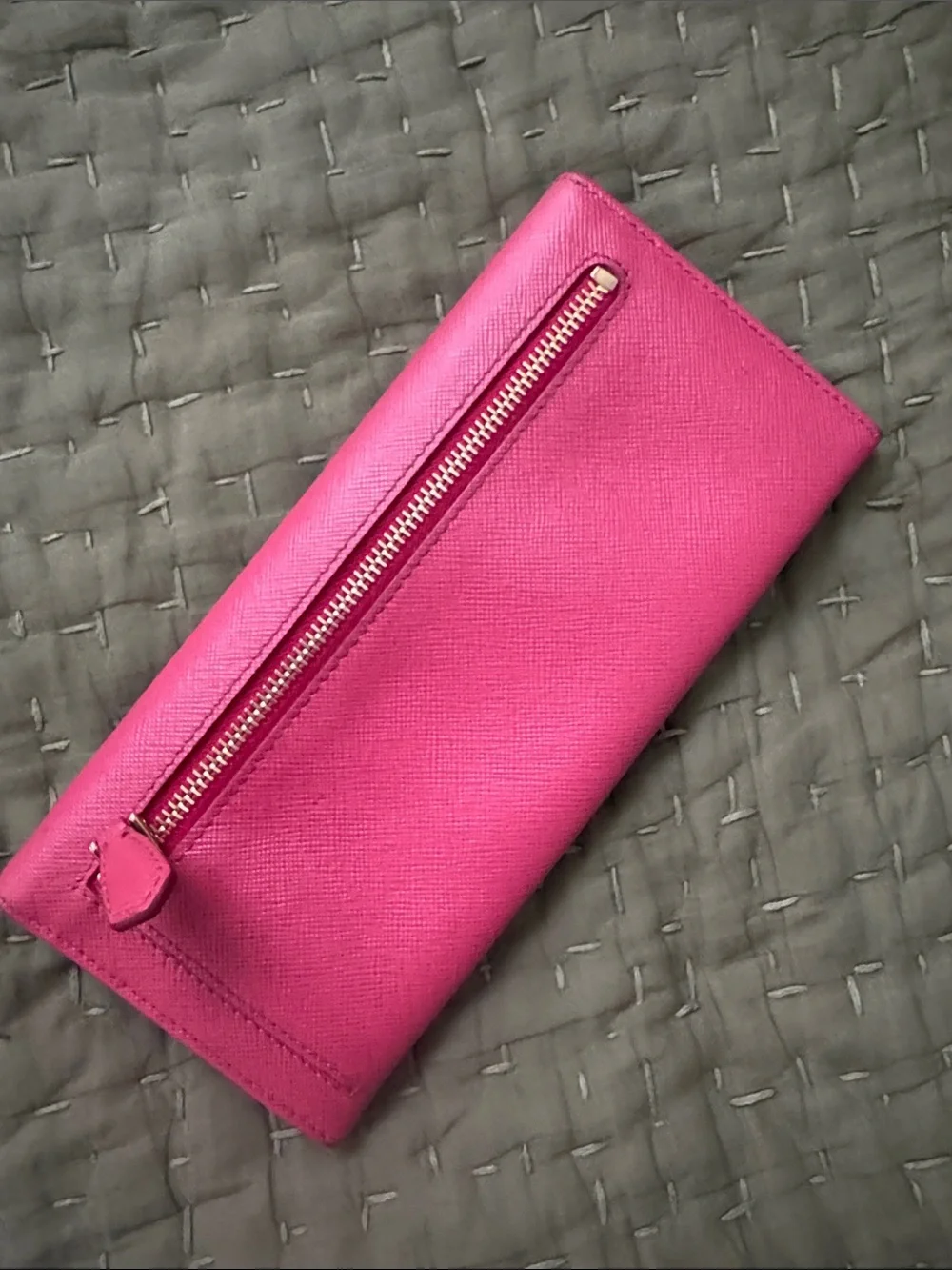 Prada Pink Saffiano Leather Continental Wallet with Gold Logo - Picture 2 of 16